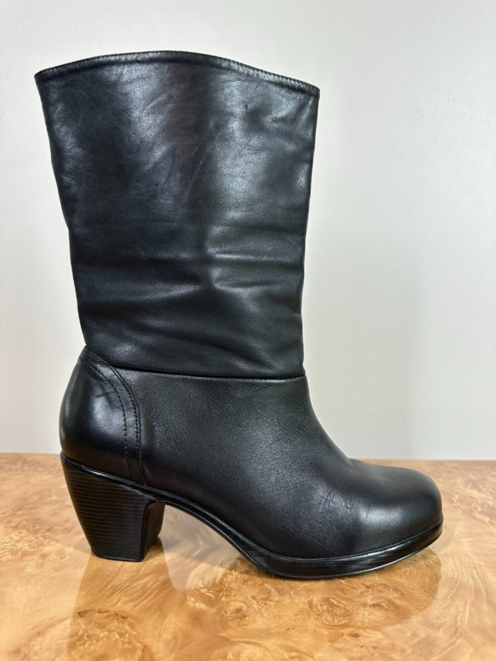 Dansko Bobbi Black Leather Slouch Mid Calf Boots Women's 41 US 10.5-11